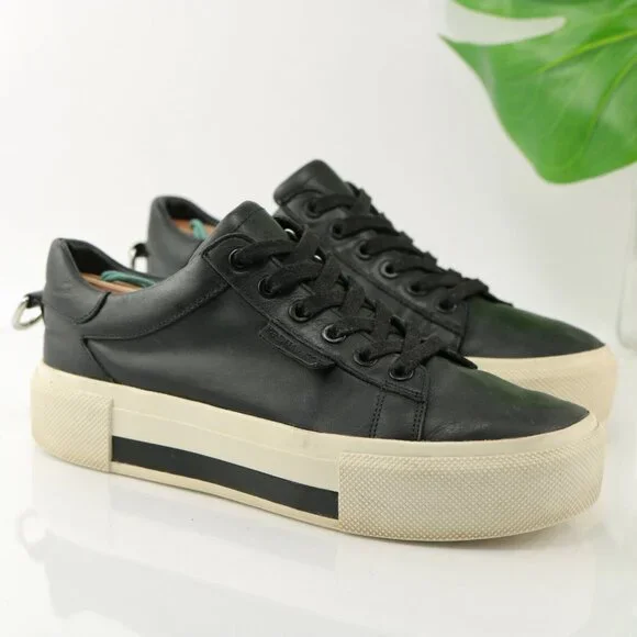 Kendall Kylie Tyler Womens Platform Sneaker Size 7.5 Black Leather Shoe Lace Up - Picture 2 of 12